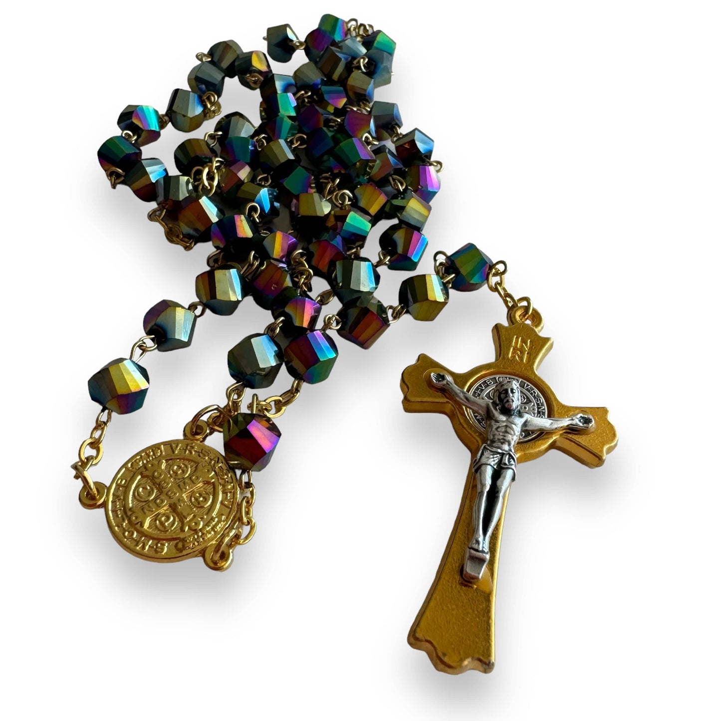 Catholically Rosaries St. Benedict - San Benito - Black Crystal Rosary Blessed By Pope