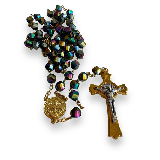 Catholically Rosaries St. Benedict - San Benito - Black Crystal Rosary Blessed By Pope