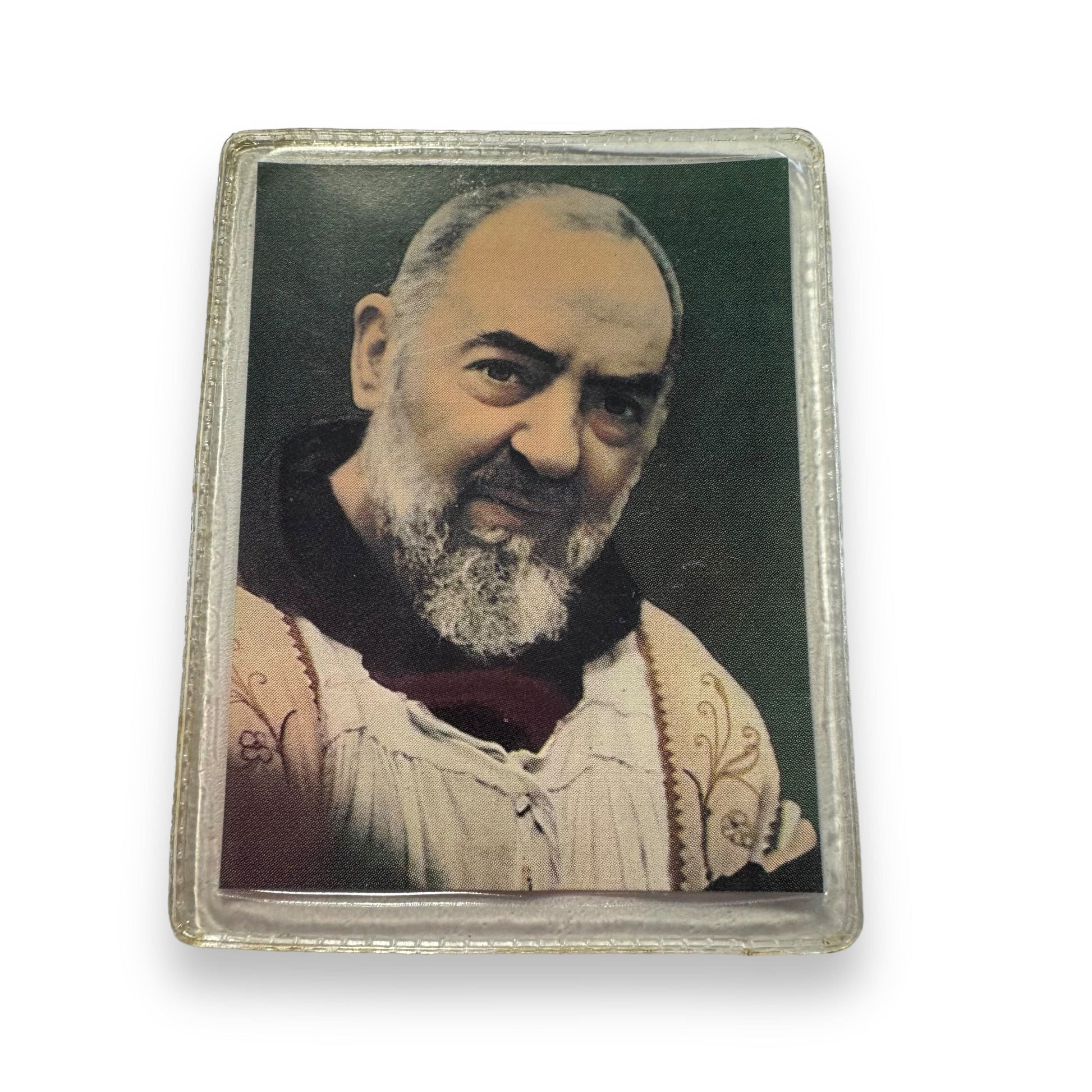 Catholically Holy Card St. Father Pio St. Padre Pio Vintage Laminated Holy Card w/ 2nd Class Relic