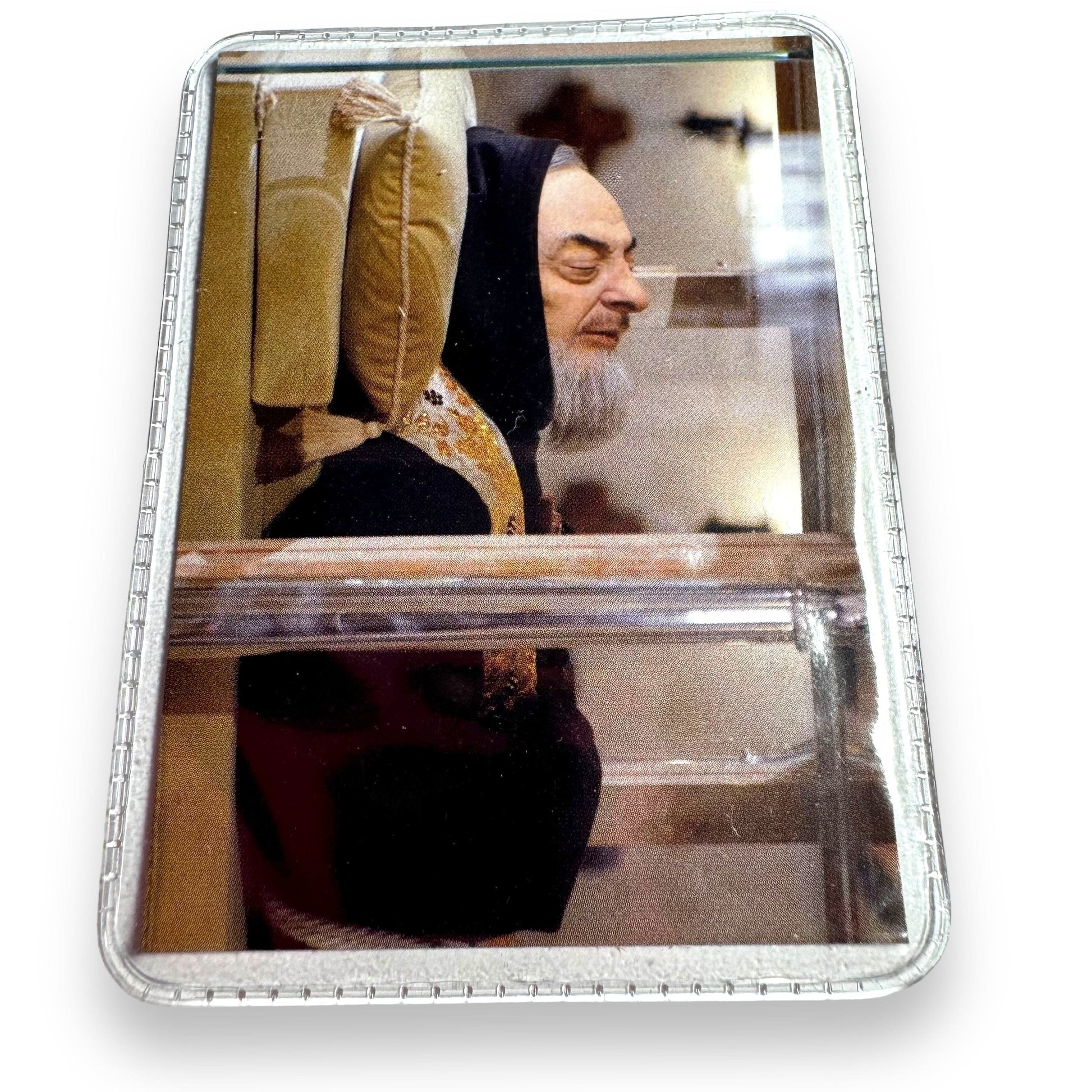 Catholically Holy Card St. Father Pio St. Padre Pio Vintage Laminated Holy Card w/ 2nd Class Relic