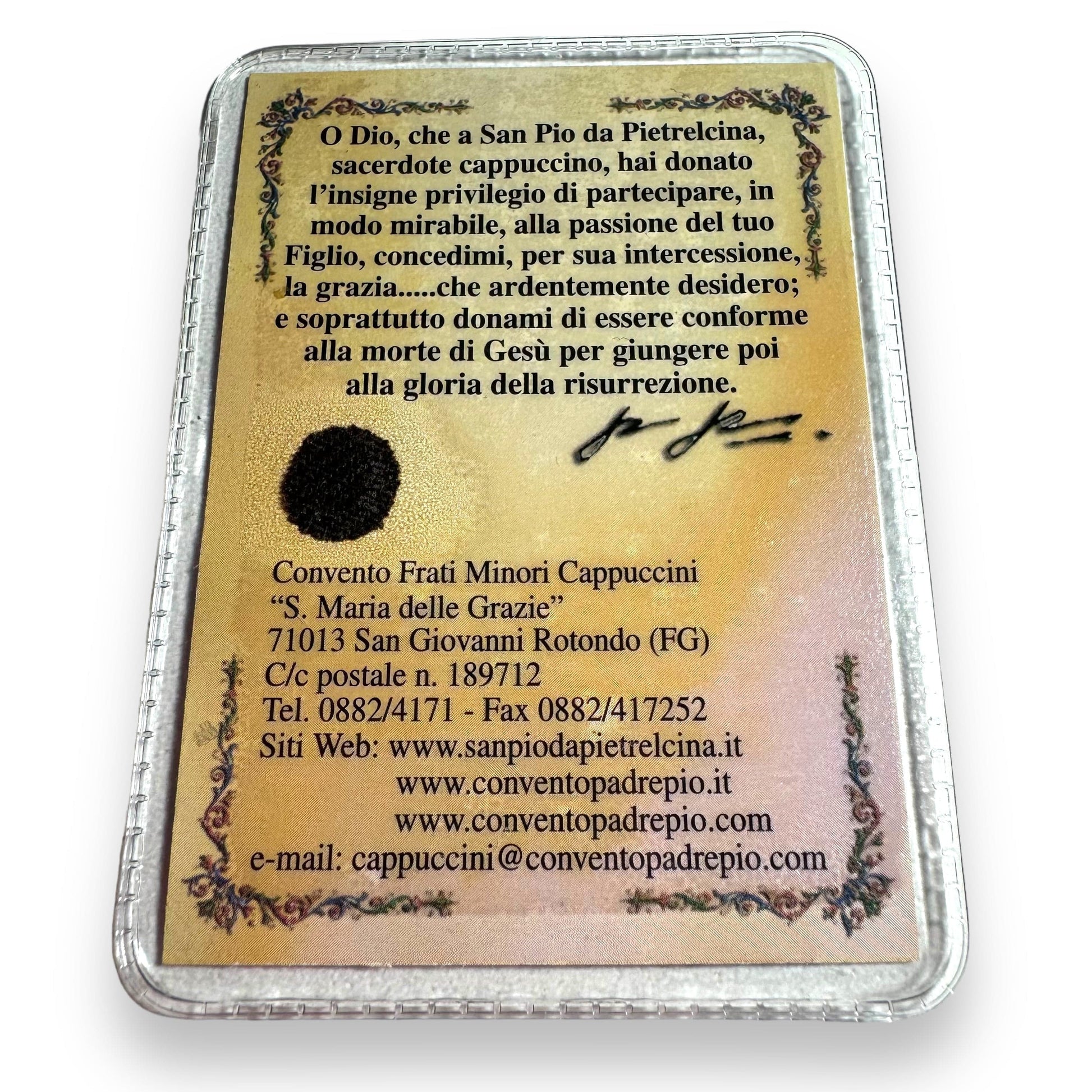 Catholically Holy Card St. Father Pio St. Padre Pio Vintage Laminated Holy Card w/ 2nd Class Relic