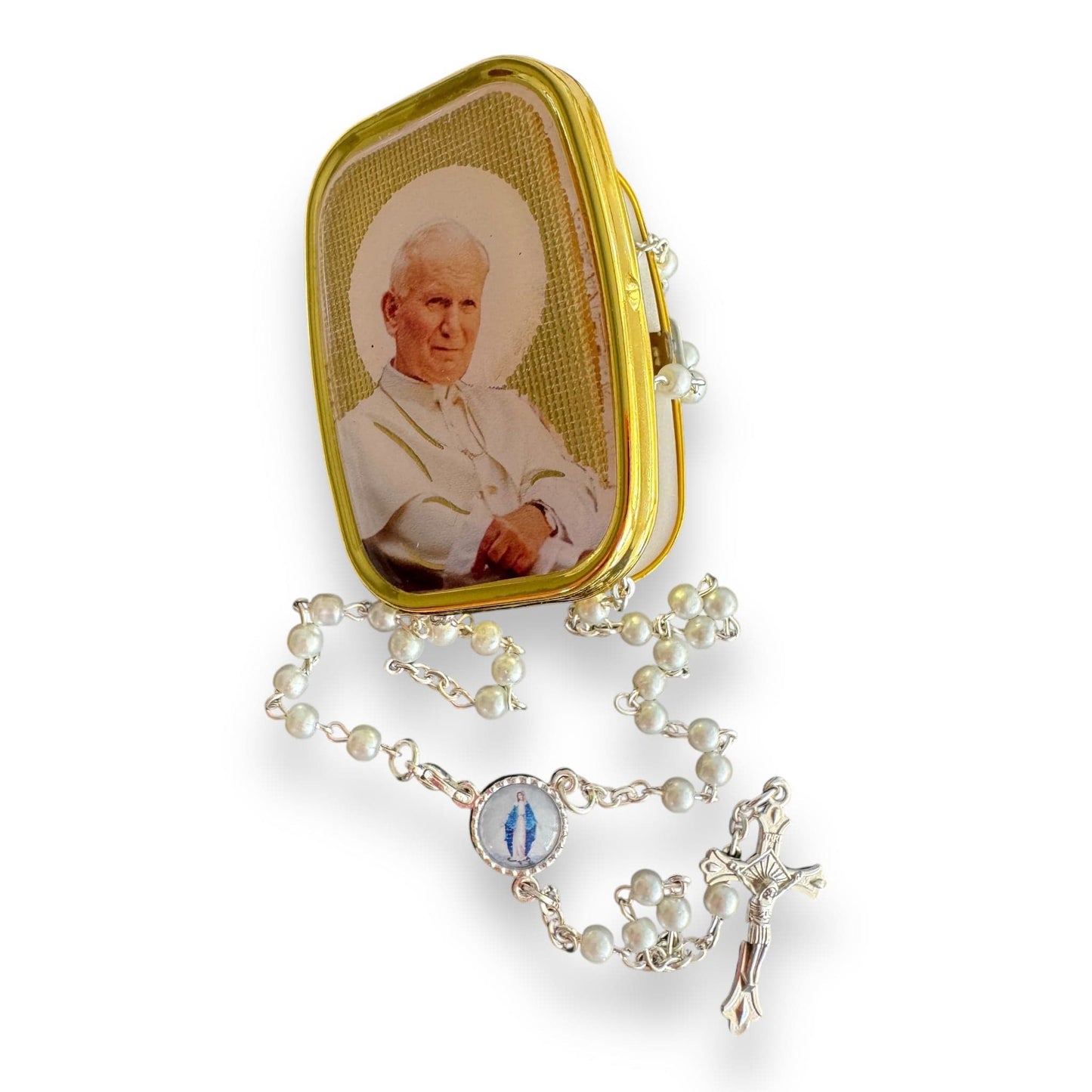 Catholically Rosaries St. John Paul II Rosary with Pearl-Like Beads in Keepsake Box