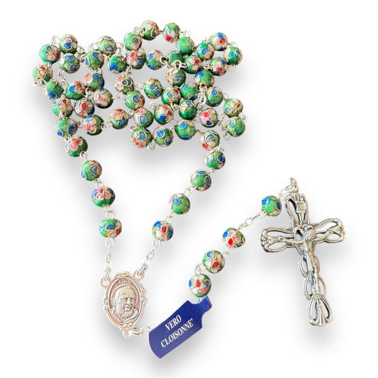 Catholically Rosaries St. Padre Pio Green Rosary Blessed By Pope with Relic