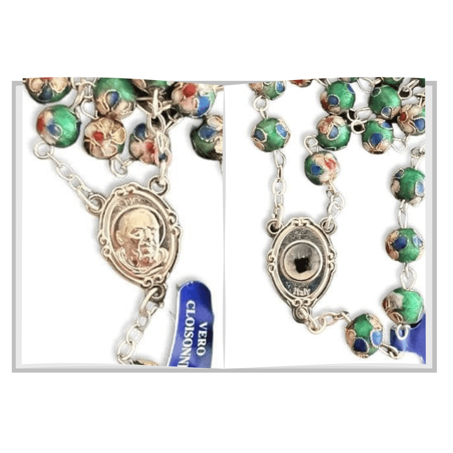 Catholically Rosaries St. Padre Pio Green Rosary Blessed By Pope with Relic