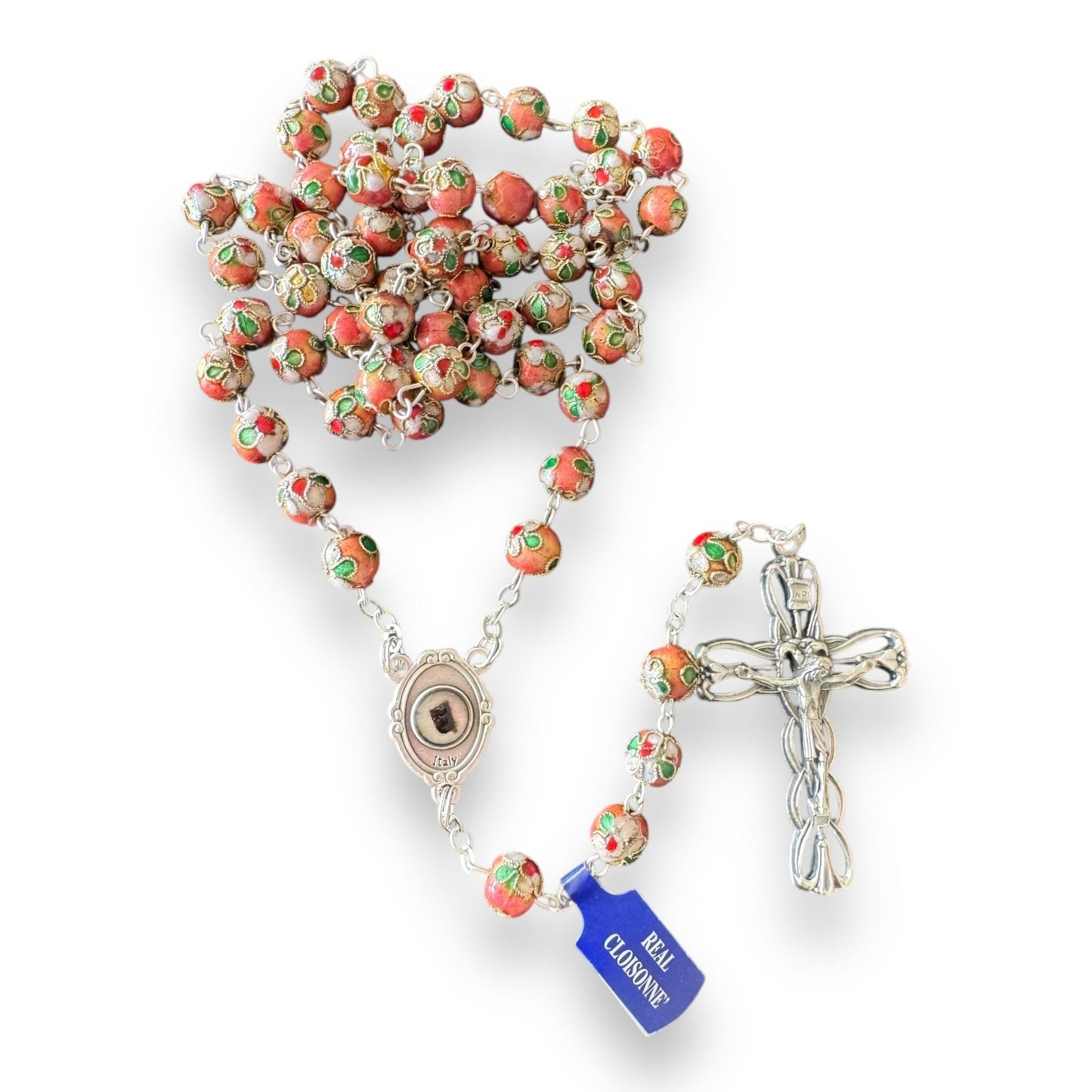 Catholically Rosaries St. Padre Pio Pink Cloisonne Rosary - Blessed By Pope - with Relic