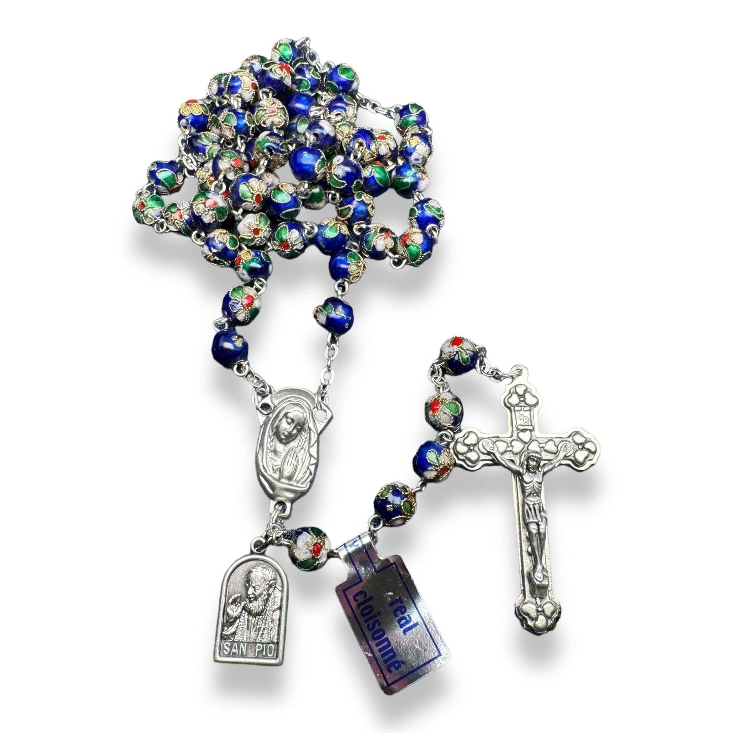 Catholically Rosaries St. Padre Pio Relic Blue Cloisonne Rosary  - Blessed By Pope Francis