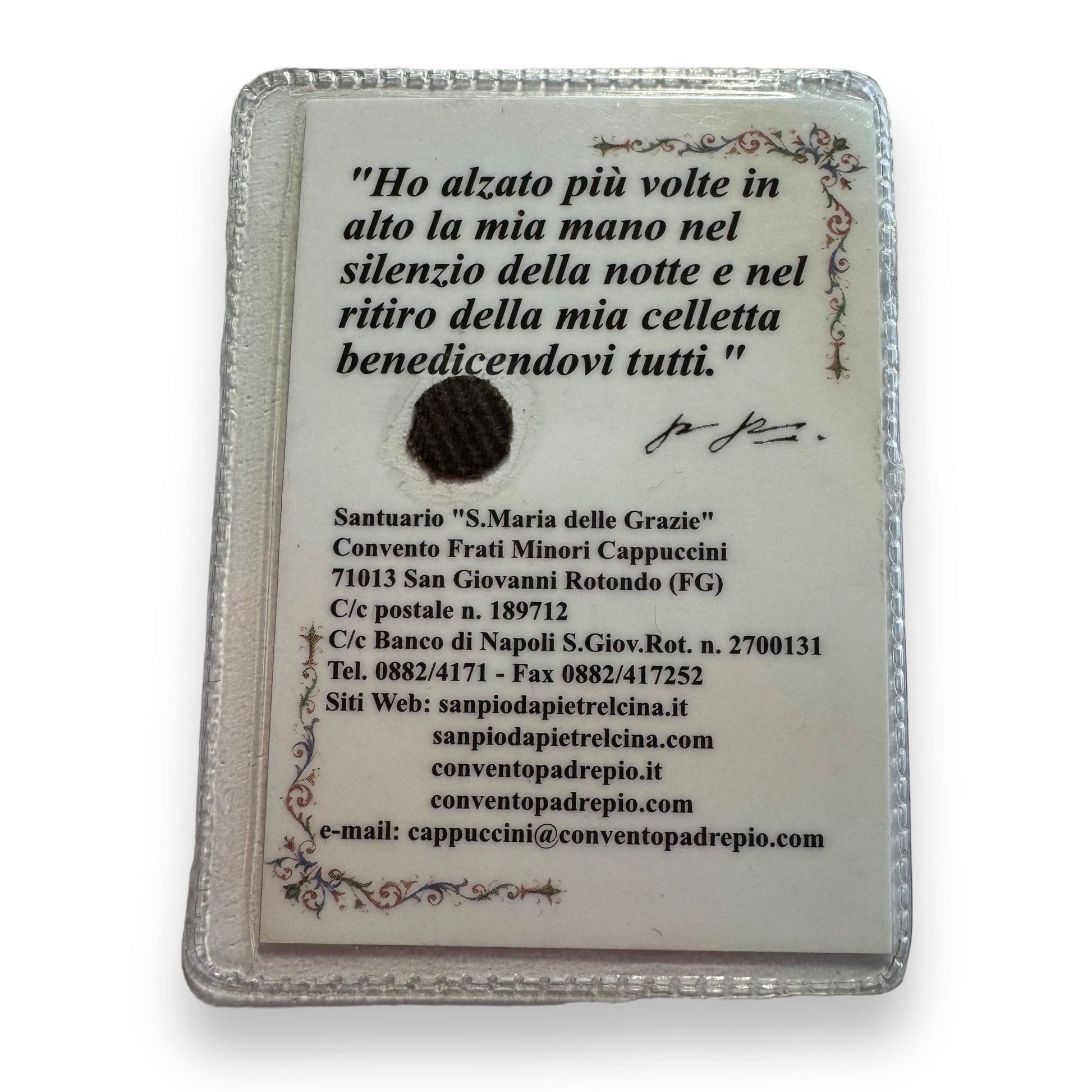 Catholically Holy Card St. Padre Pio Vintage Holy Card - Relic Of St. Father Pio of Pietrelecina