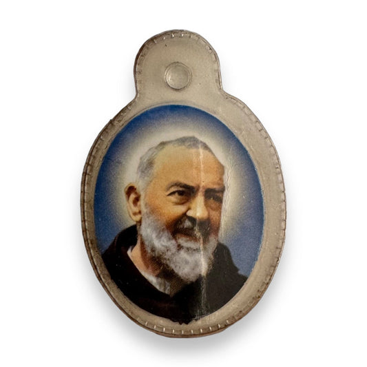 Catholically Holy Card St. Padre Pio  Vintage Holy Card With 2Nd Class Free Relic  Father Pio Badge