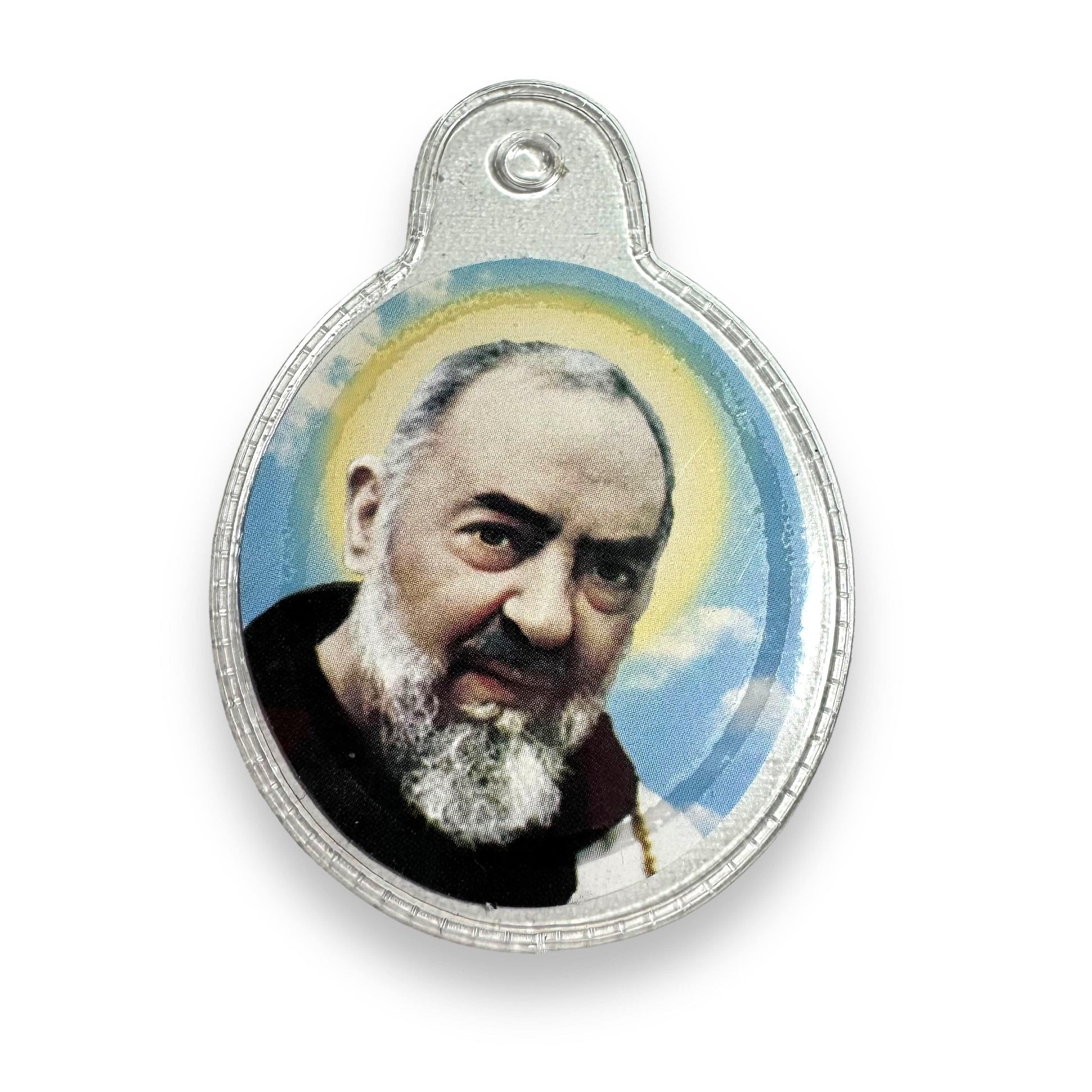 Catholically Holy Card St. Padre Pio  Vintage Holy Card with 2nd Class Free Relic Father Pio Badge