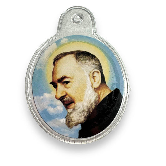 Catholically Holy Card St. Padre Pio  Vintage Holy Card with 2nd Class Free Relic Father Pio Badge