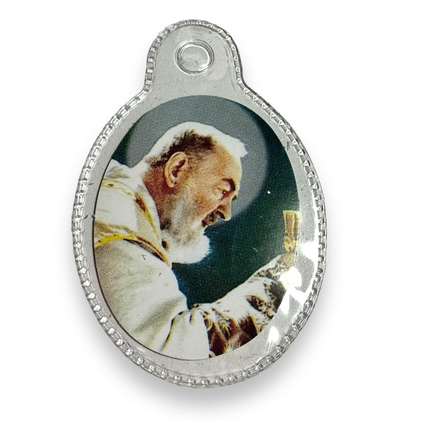 Catholically Holy Card St. Padre Pio  Vintage Holy Card with 2nd Class Free Relic Father Pio Badge