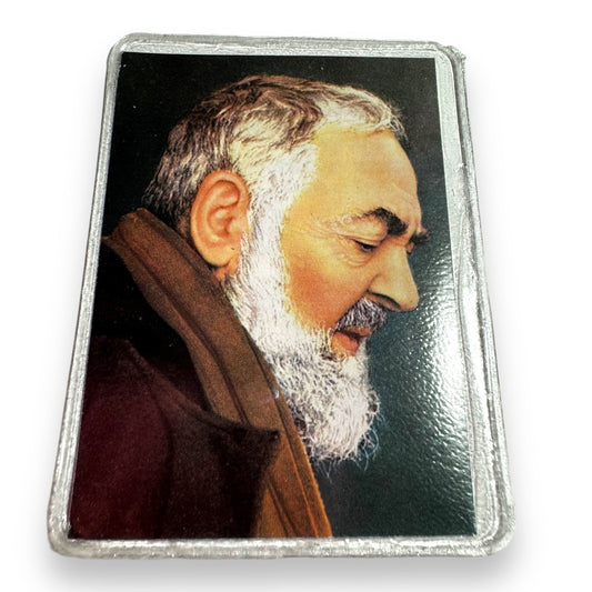 Catholically Holy Card St. Padre Pio Vintage Holy Card with 2nd Class Free Relic Father Pio Badge