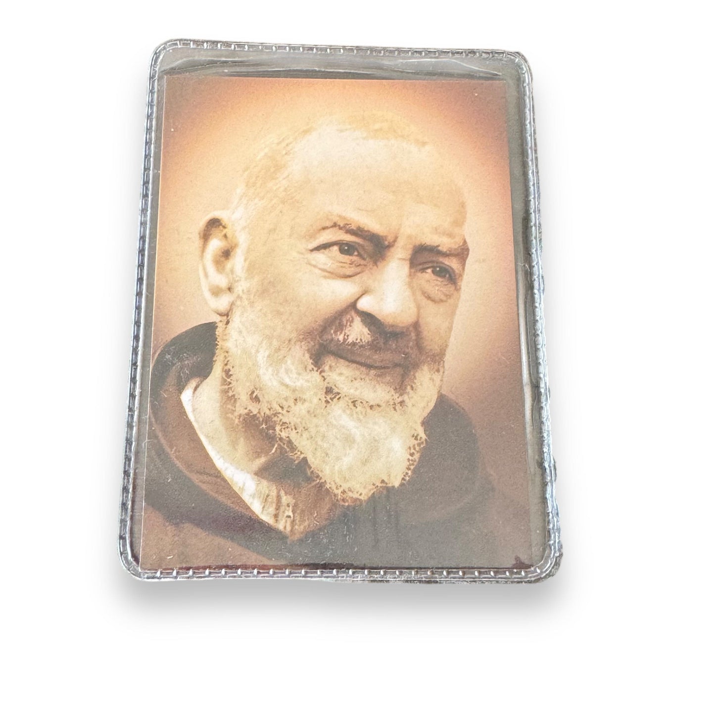 Catholically Holy Card St. Padre Pio Vintage Holy Card with 2nd Class Free Relic Father Pio Badge