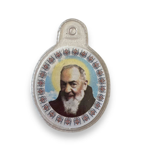 Catholically Holy Card St. Padre Pio  Vintage Holy Card with 2nd Class Free Relic Father Pio Badge