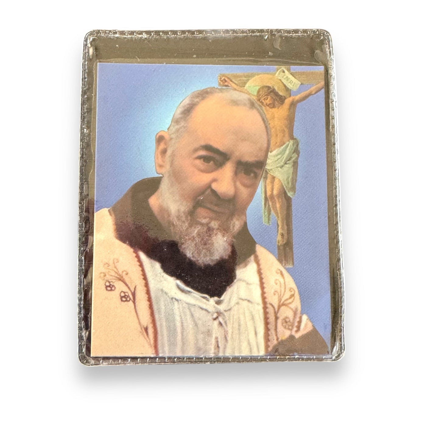 Catholically Holy Card St. Padre Pio Vintage Holy Card with 2nd Class Free Relic Father Pio Badge