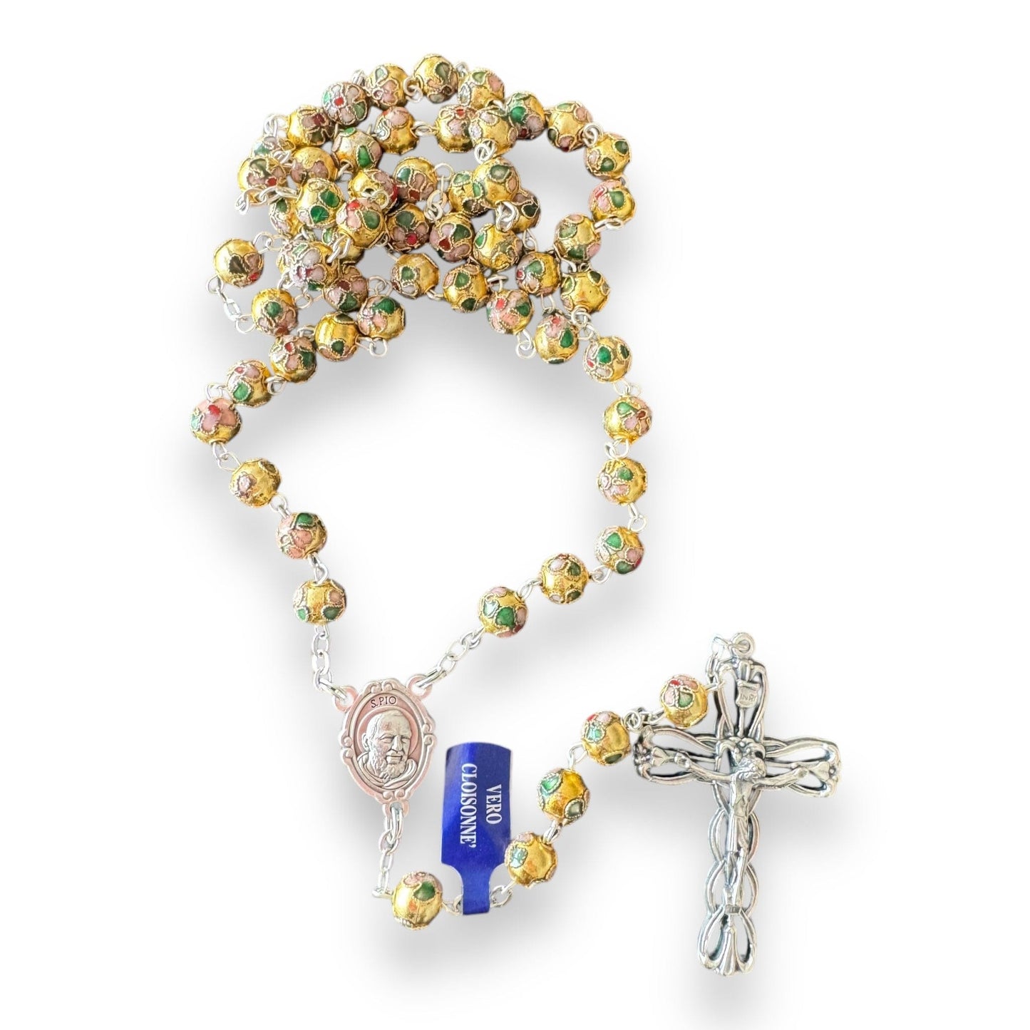 Catholically Rosaries St. Pio Rosary with 2nd Class Relic – Cloisonné Beads Blessed by the Pope