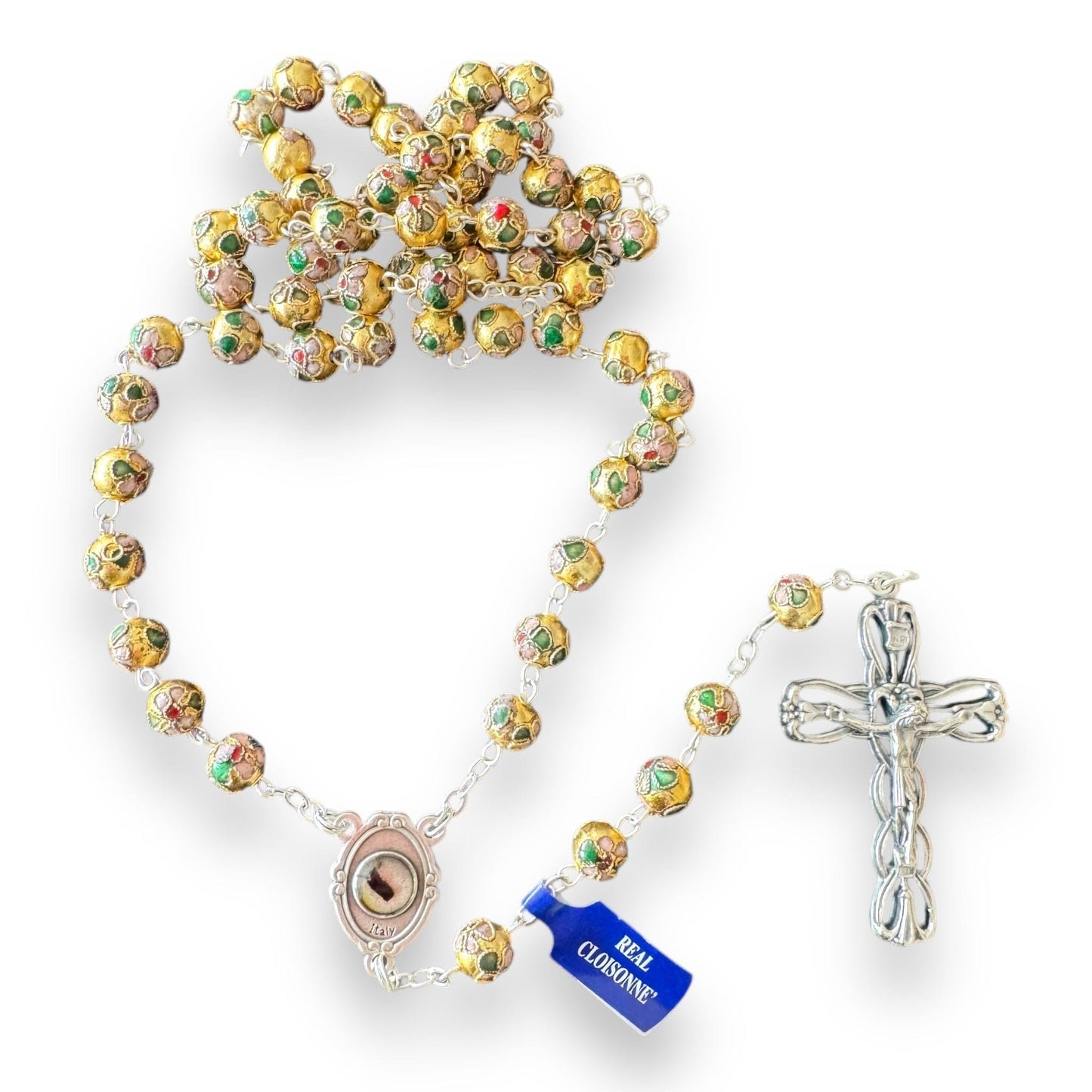 Catholically Rosaries St. Pio Rosary with 2nd Class Relic – Cloisonné Beads Blessed by the Pope