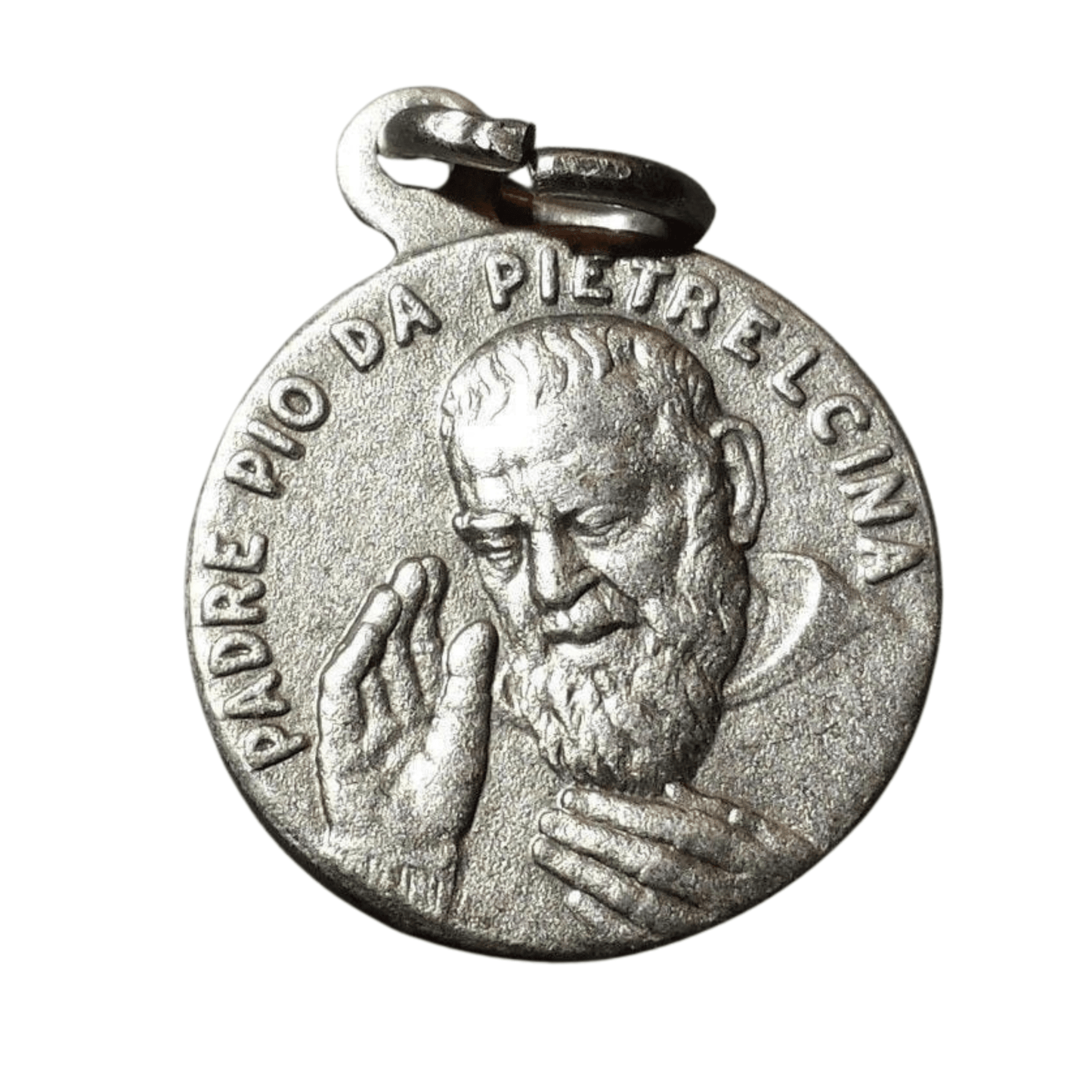 Catholically Medal St. Saint Padre Father Pio Silver Plated Tiny Medal + Our Lady Of Graces