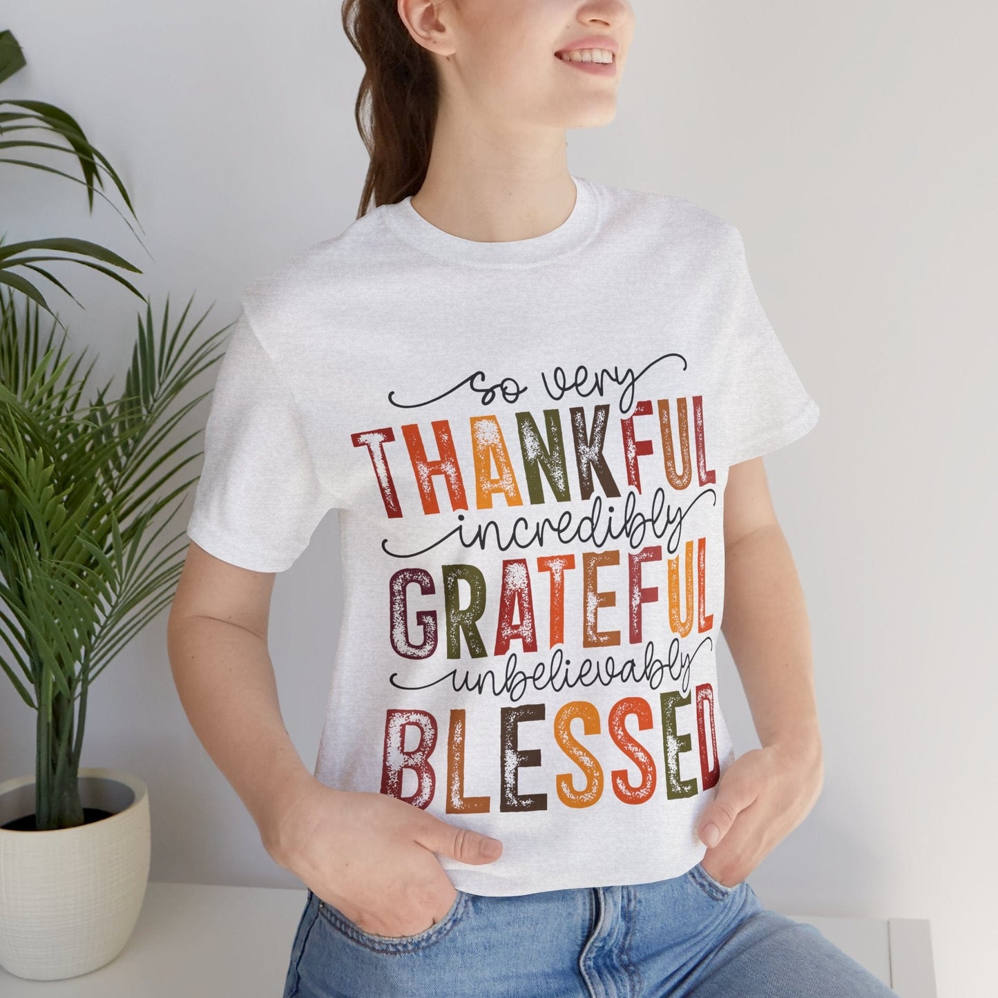 Printify T-Shirt Thankful Grateful Blessed Unisex Jersey Tee