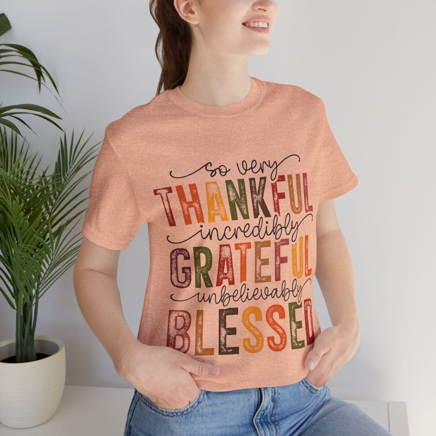 Printify T-Shirt Thankful Grateful Blessed Unisex Jersey Tee