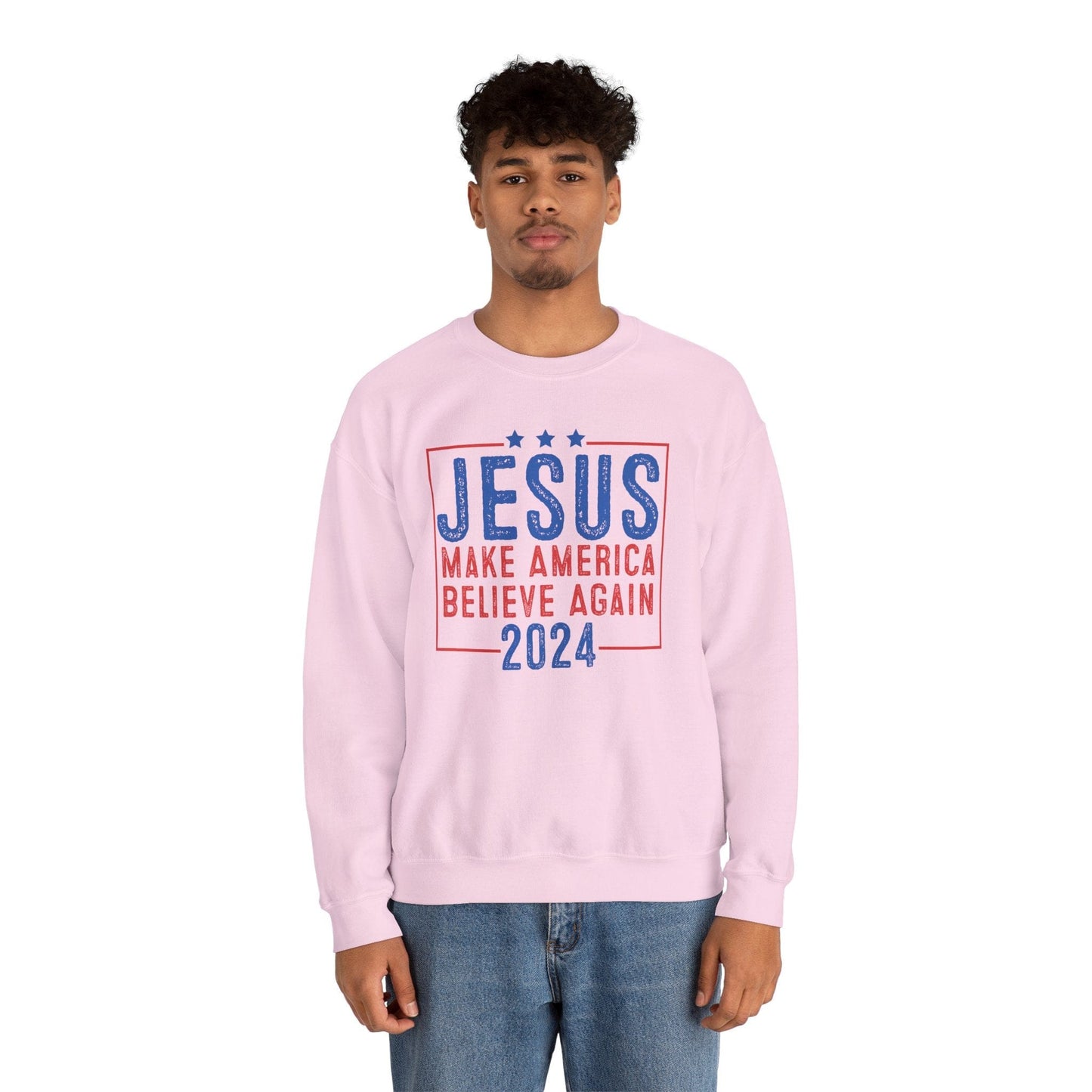 Printify Sweatshirt Unisex Sweatshirt Jesus Make America Believe Again 2024