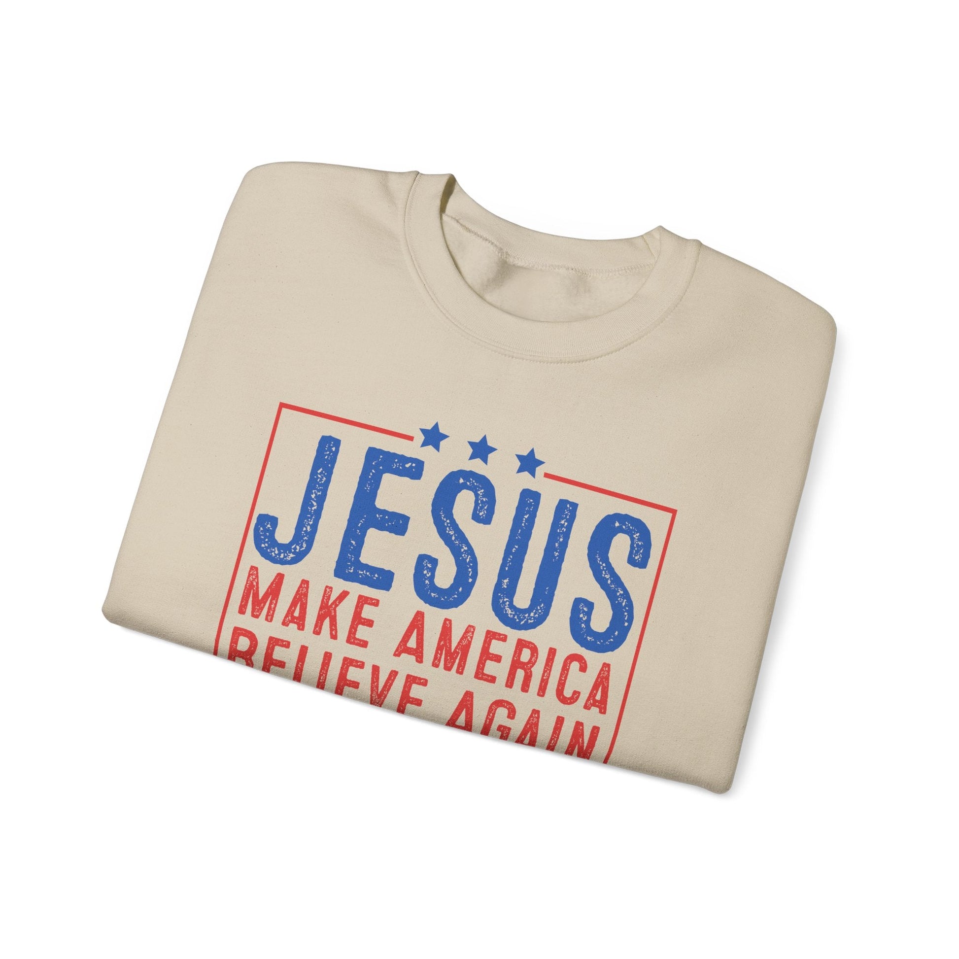 Printify Sweatshirt Unisex Sweatshirt Jesus Make America Believe Again 2024