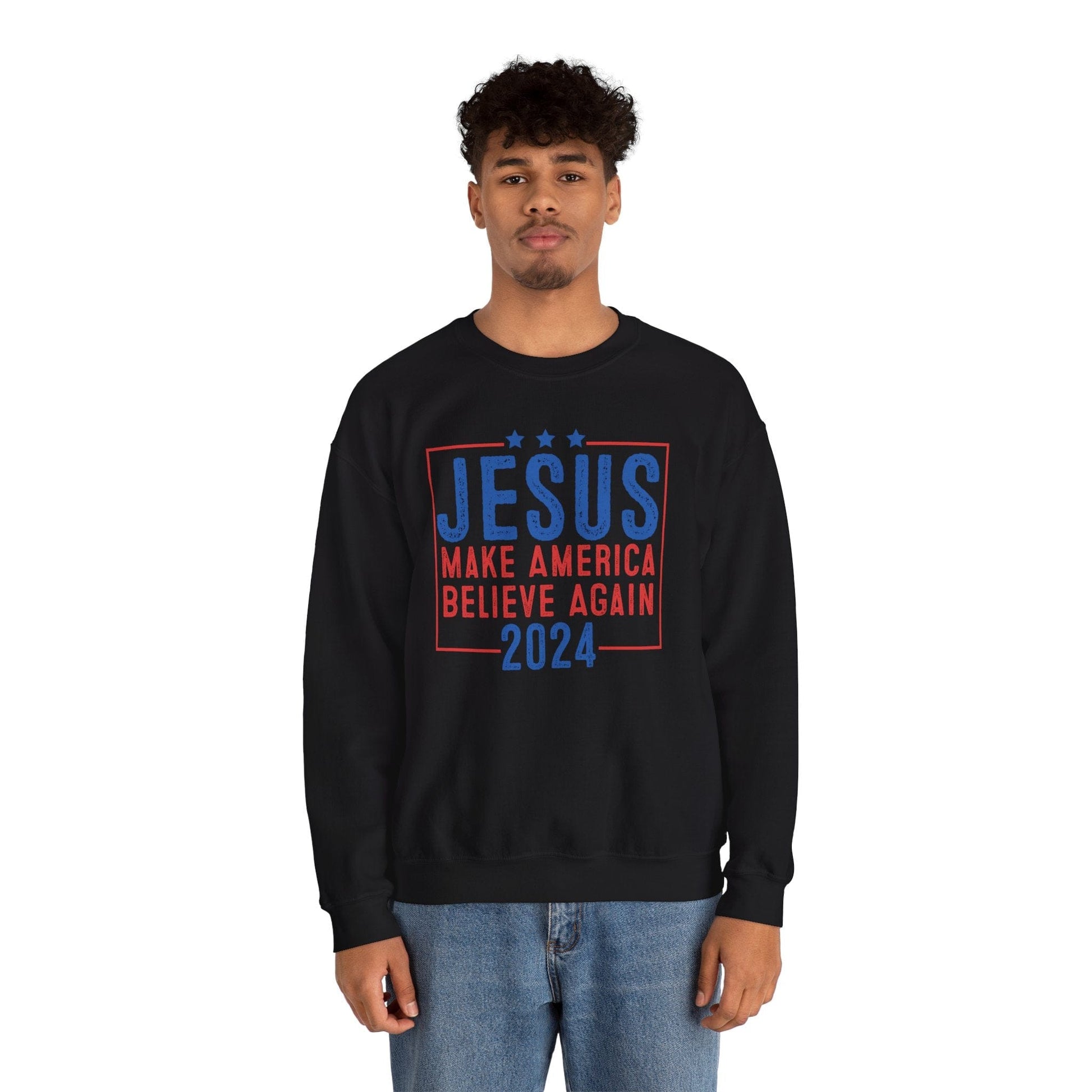 Printify Sweatshirt Unisex Sweatshirt Jesus Make America Believe Again 2024