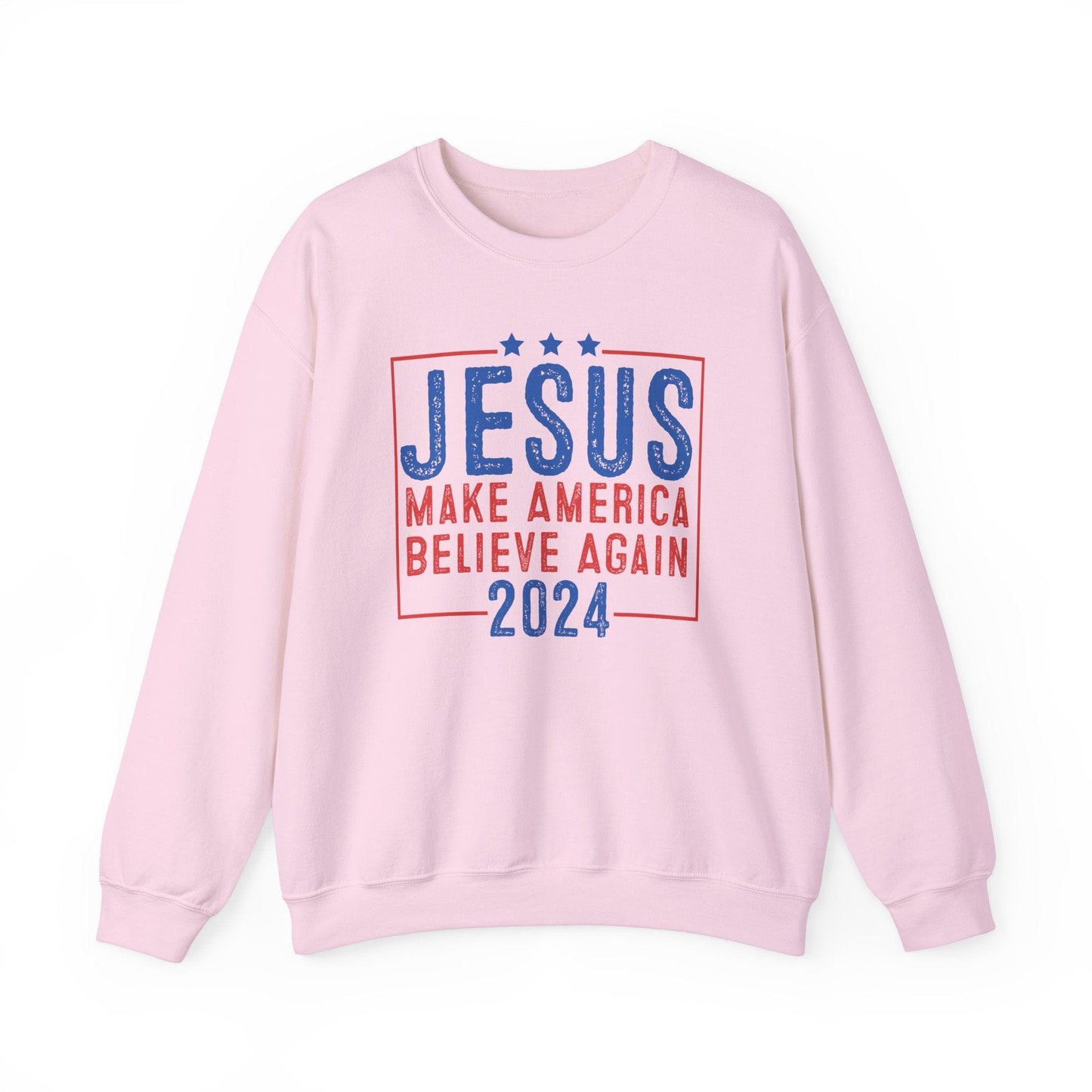 Printify Sweatshirt S / Light Pink Unisex Sweatshirt Jesus Make America Believe Again 2024