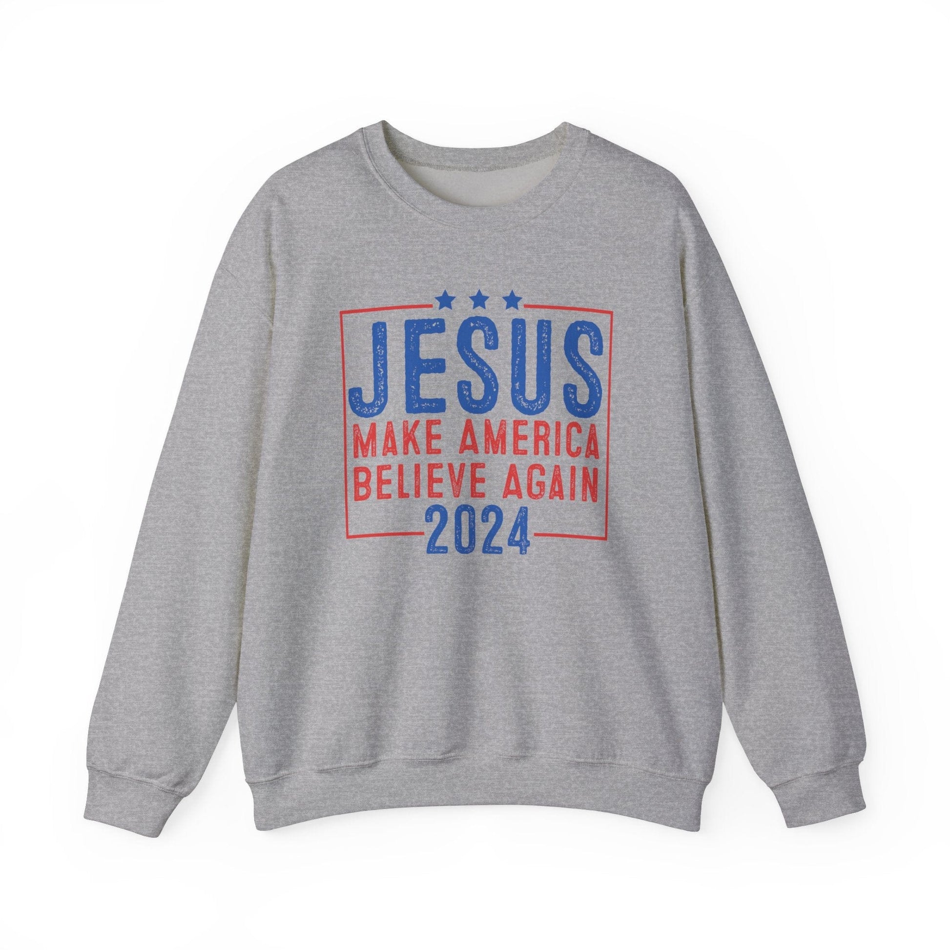 Printify Sweatshirt S / Sport Grey Unisex Sweatshirt Jesus Make America Believe Again 2024