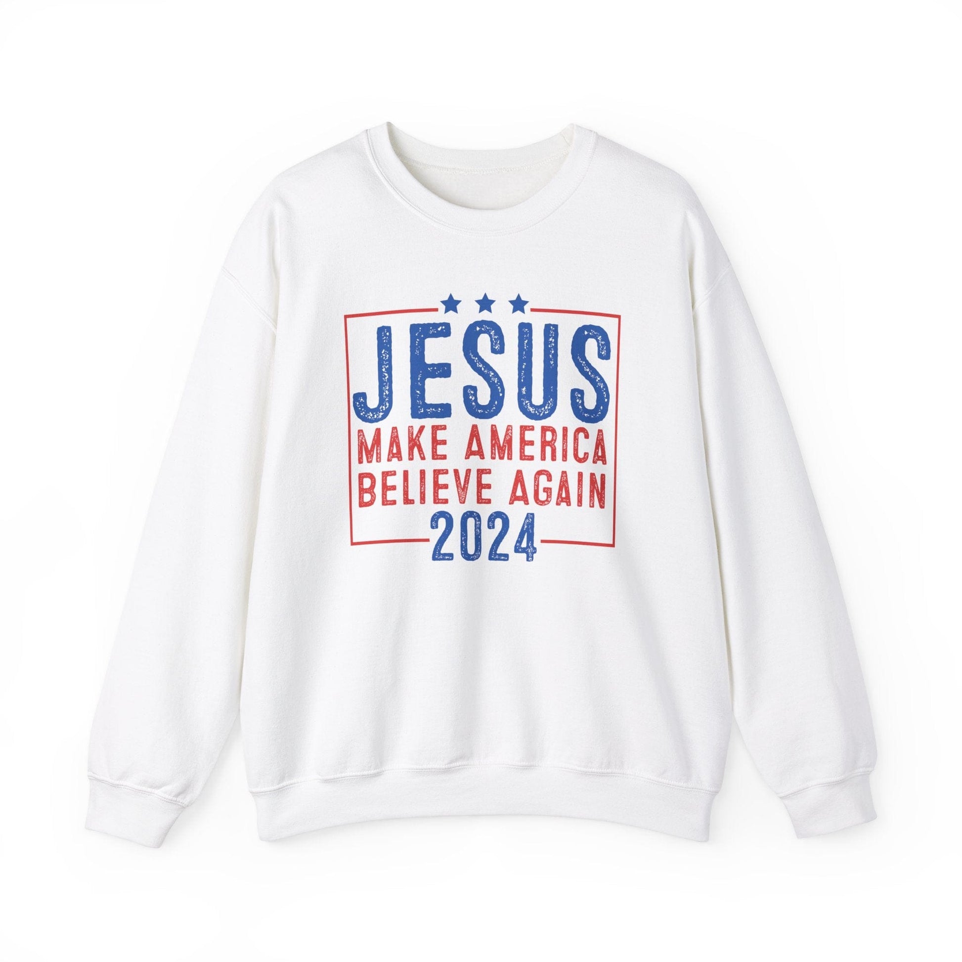 Printify Sweatshirt S / White Unisex Sweatshirt Jesus Make America Believe Again 2024