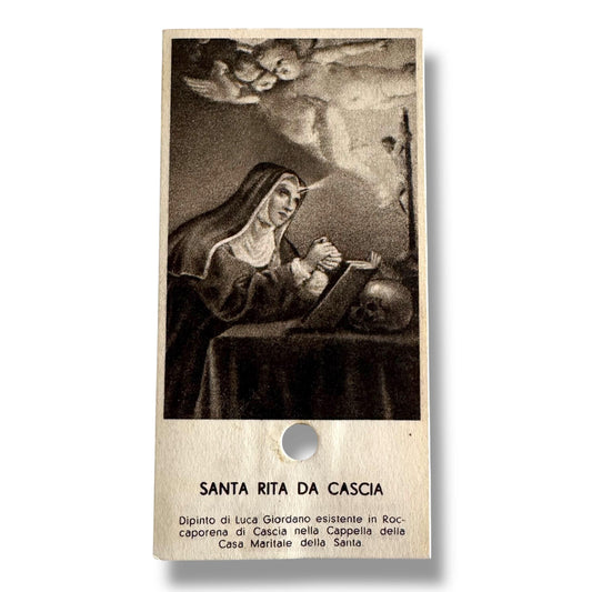 Catholically Holy Card Vintage Holy Card of Santa Rita da Cascia with Relic