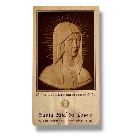 Catholically Holy Card Vintage Holy Card of Santa Rita with Relic