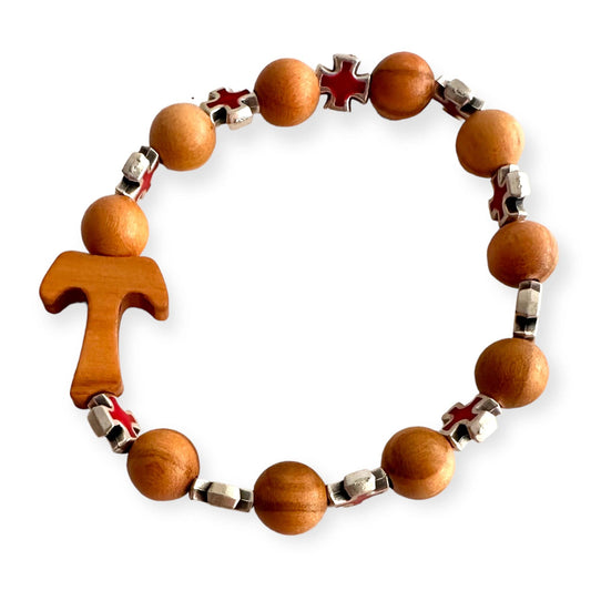 Catholically Bracelet Wooden Saint St. Benedict 10 Beads Rosary Bracelet Blessed By Pope