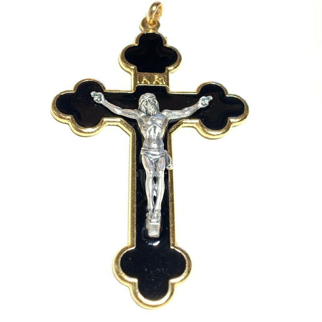 3 BLACK Pectoral Cross - Crucifix - Blessed by Pope Francis -First Communion - Catholically