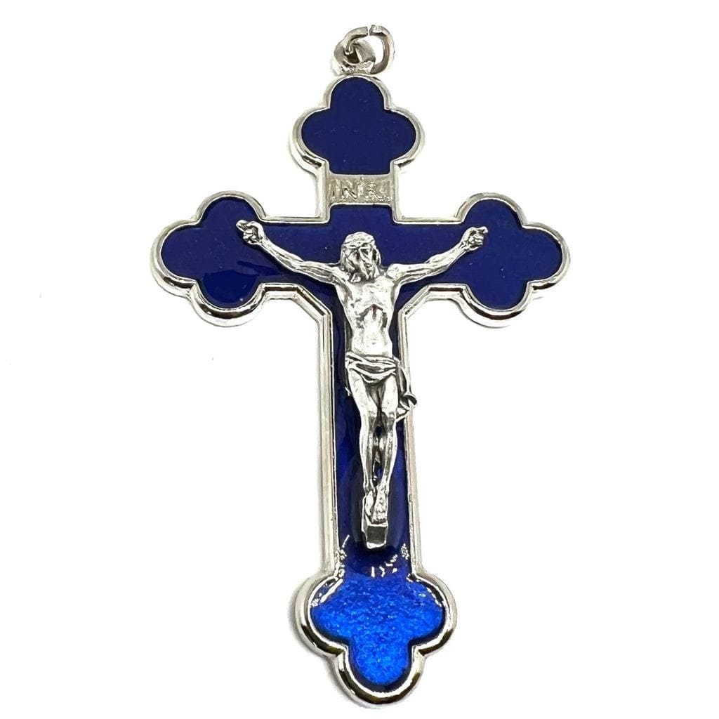 Catholically Cross 3" Blue Budded Pectoral Cross - Crucifix - Blessed By Pope - First Communion