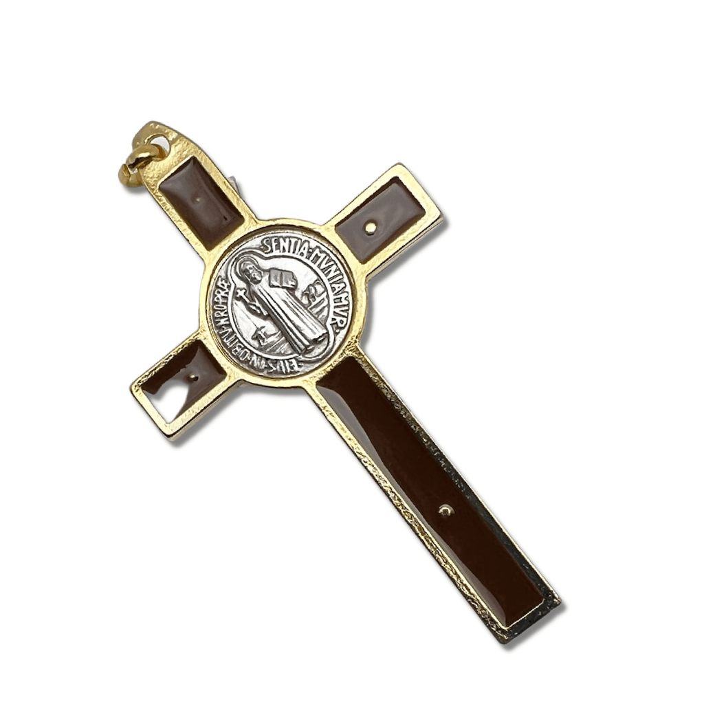Catholically St Benedict Cross 3" Brown Brass Saint St. Benedict Crucifix - Exorcism Cross - Blessed By Pope