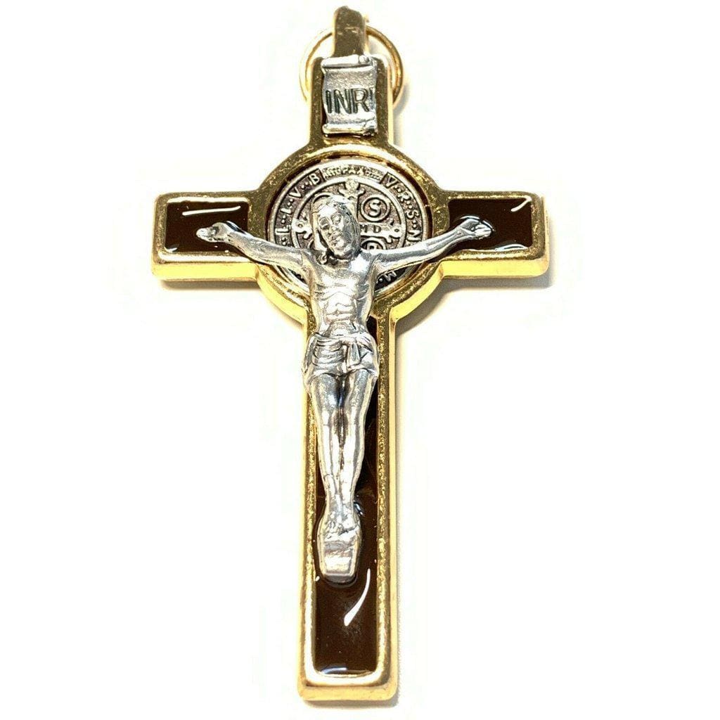 3" Brown Brass Saint St. Benedict Crucifix - Exorcism Cross - Blessed By Pope-Catholically