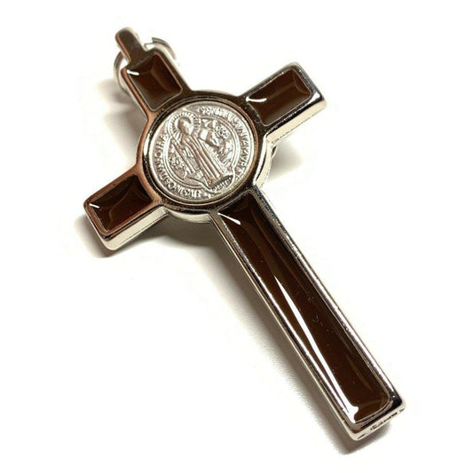 3 BROWN Silver tone St. Benedict Crucifix - Exorcism Cross - Blessed by Pope - Catholically