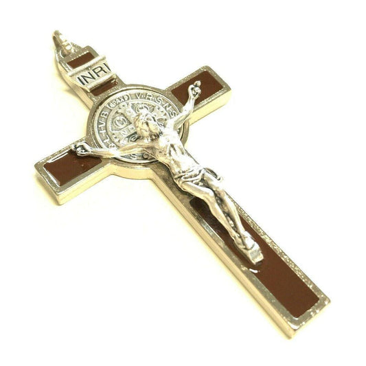 3" Brown Silver Tone St. Benedict Crucifix - Exorcism Cross - Blessed By Pope-Catholically