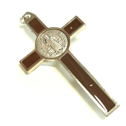 3" Brown Silver Tone St. Benedict Crucifix - Exorcism Cross - Blessed By Pope-Catholically