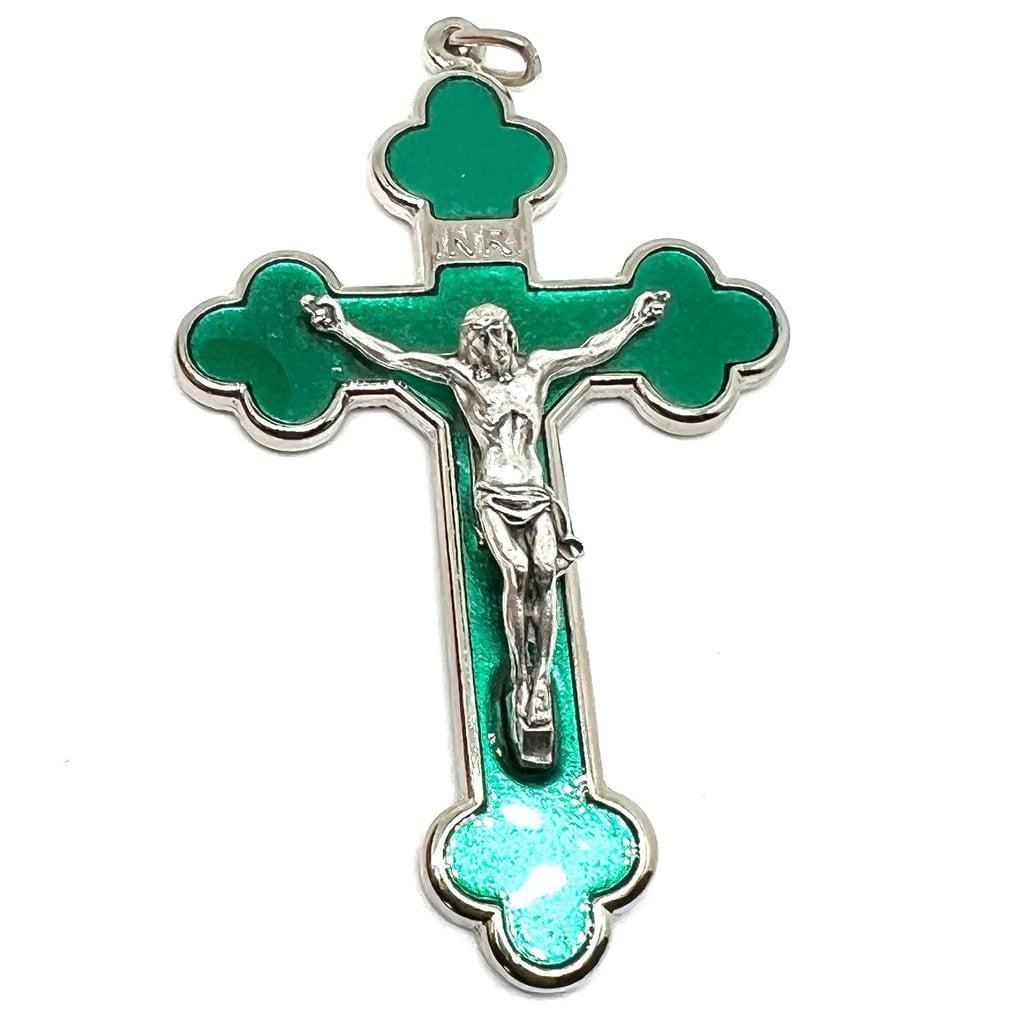 Catholically Cross 3" Green Budded Pectoral Cross - Crucifix - Blessed By Pope - First Communion