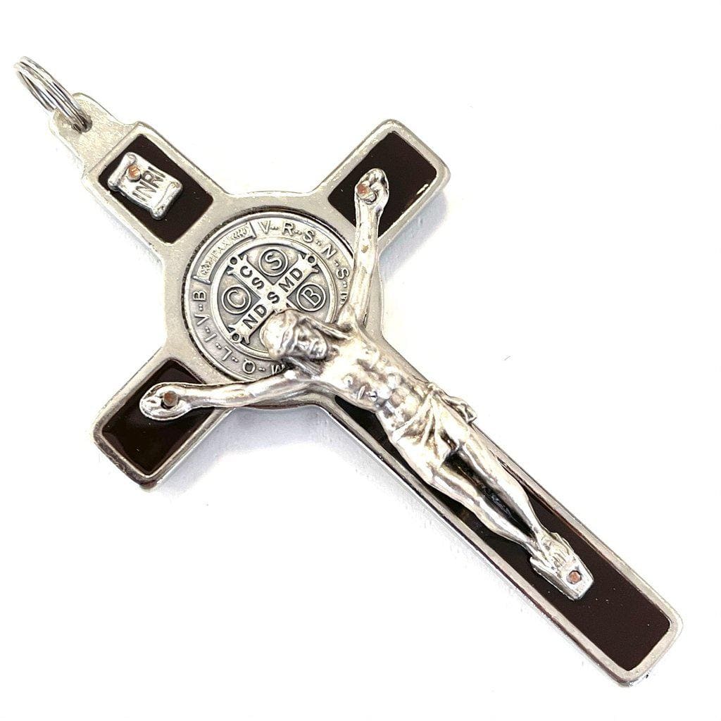 3" HQ Brown Silver Tone St. Benedict Crucifix - Exorcism Cross - Blessed By Pope-Catholically