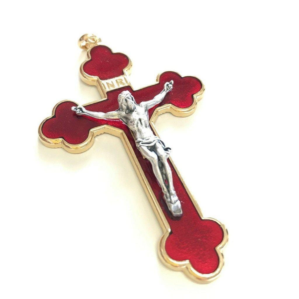 3 RED Pectoral Cross - Crucifix - Blessed by Pope Francis -First Communion - Catholically