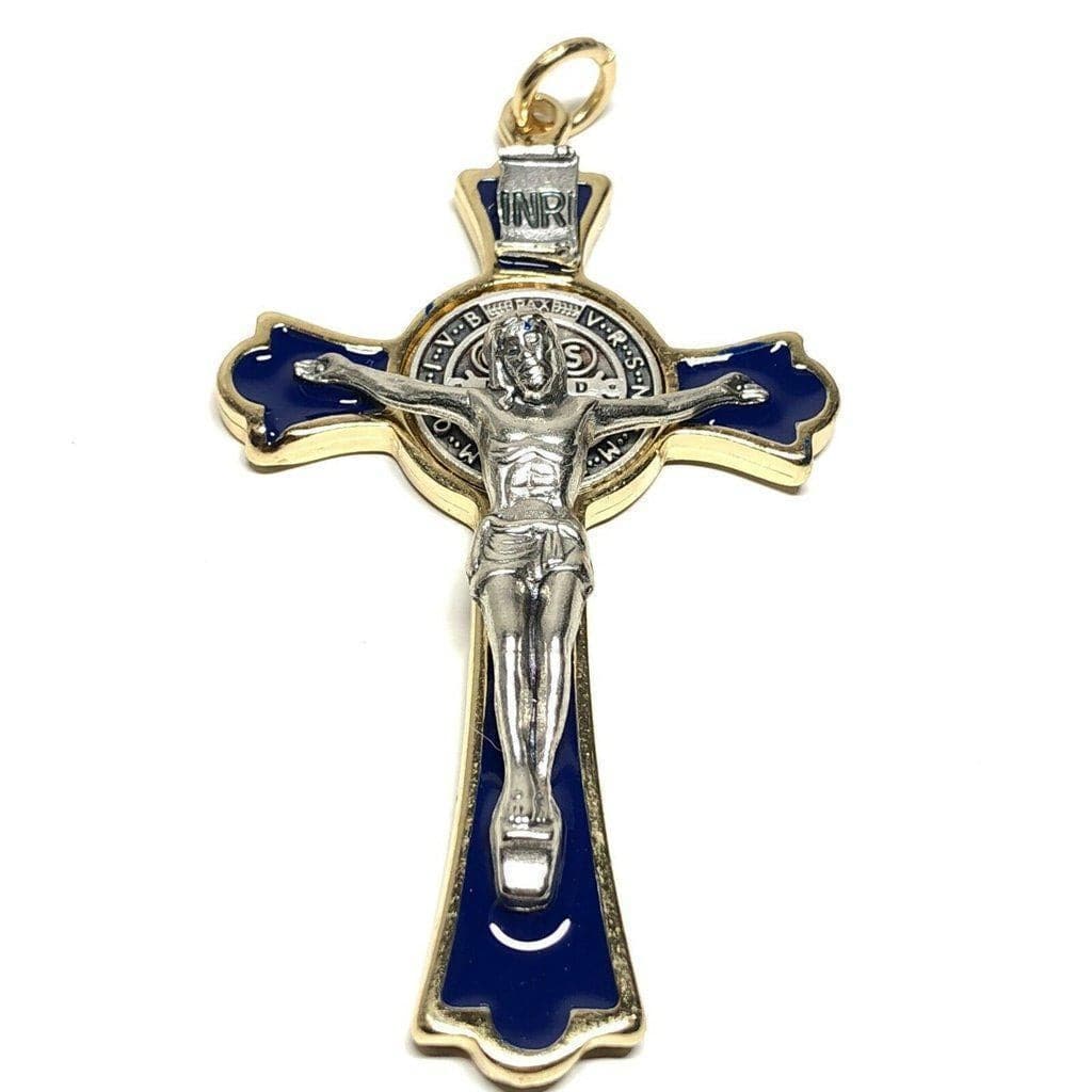 3" Saint St. Benedict Blue Crucifix - Exorcism - Cross - Blessed By Pope-Catholically
