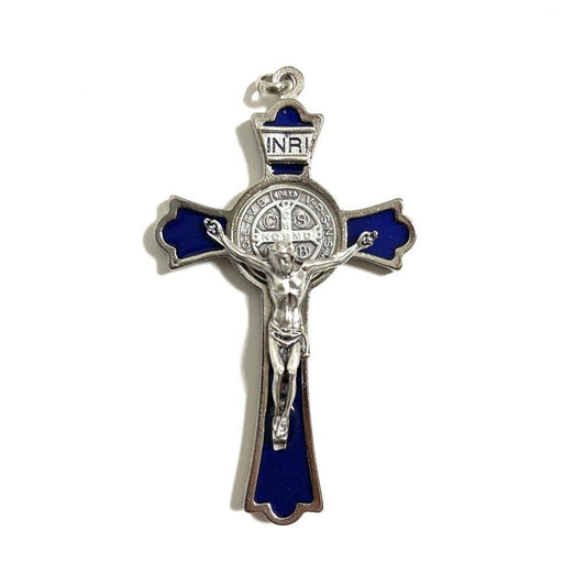 3" Saint St. Benedict Blue Crucifix - Exorcism - Cross - Blessed By Pope-Catholically