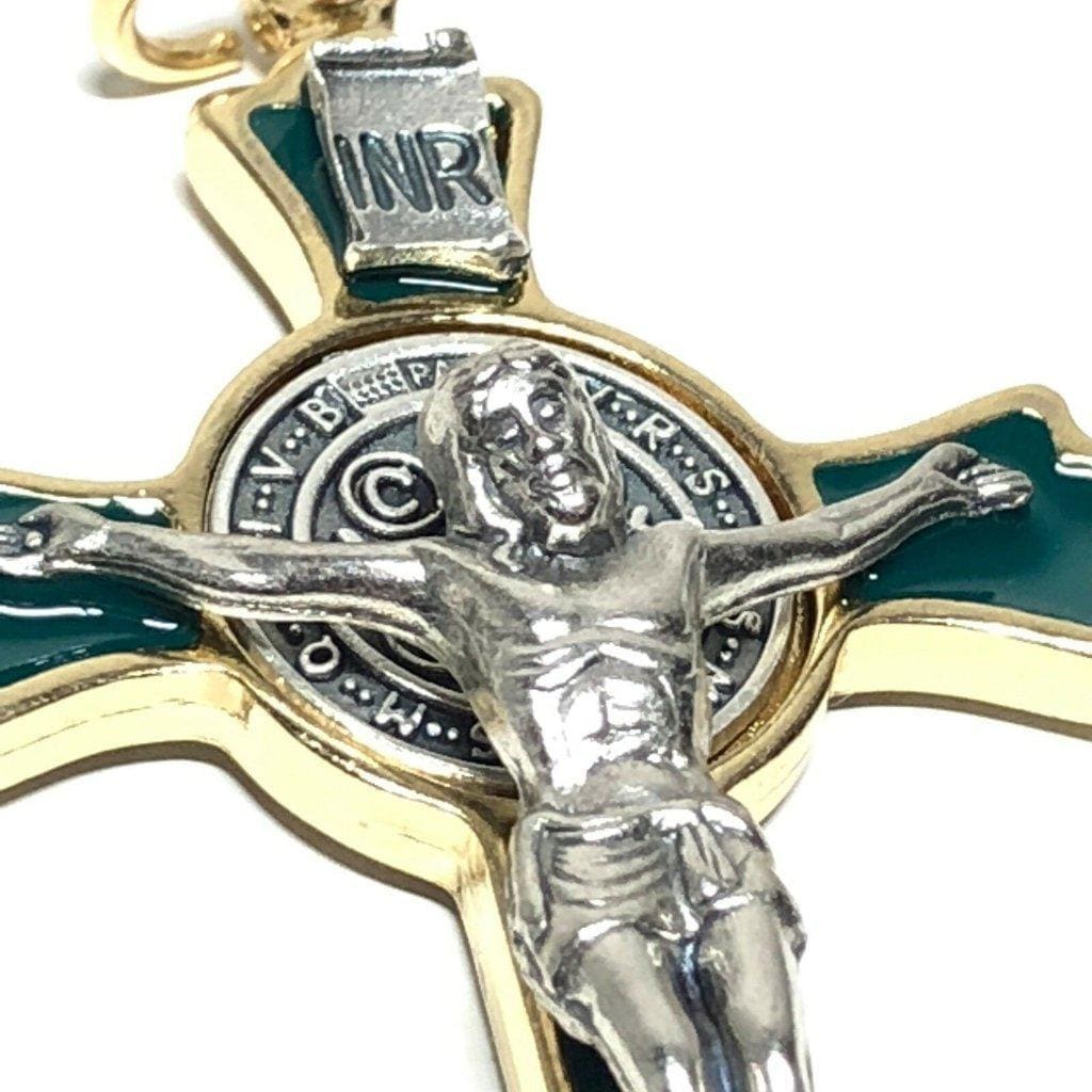 3 Saint St. Benedict GREEN Crucifix - Exorcism - Cross - Blessed by Pope - Catholically