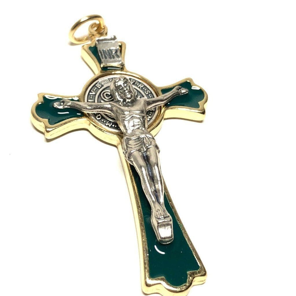 3 Saint St. Benedict GREEN Crucifix - Exorcism - Cross - Blessed by Pope - Catholically