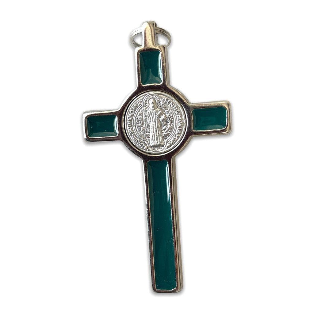3" Saint St. Benedict Green Crucifix - Exorcism - Cross - Blessed By Pope-Catholically