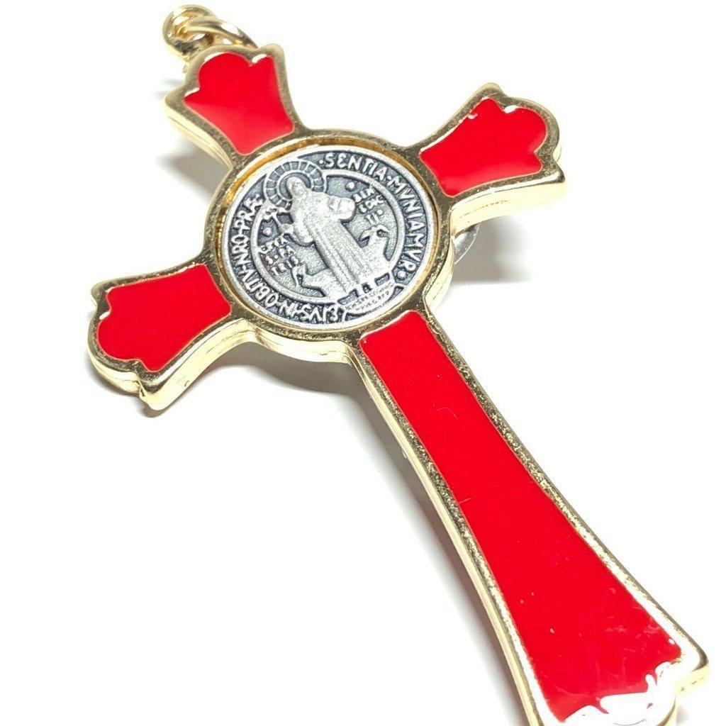 3 Saint St. Benedict RED Crucifix - Exorcism - Cross - Blessed by Pope - Catholically