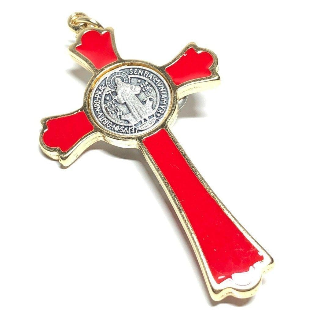 3 Saint St. Benedict RED Crucifix - Exorcism - Cross - Blessed by Pope - Catholically